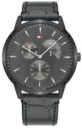 Tommy Hilfiger Brad Chronograph Quartz Grey Dial Grey Leather Strap Watch For Men - 1710388