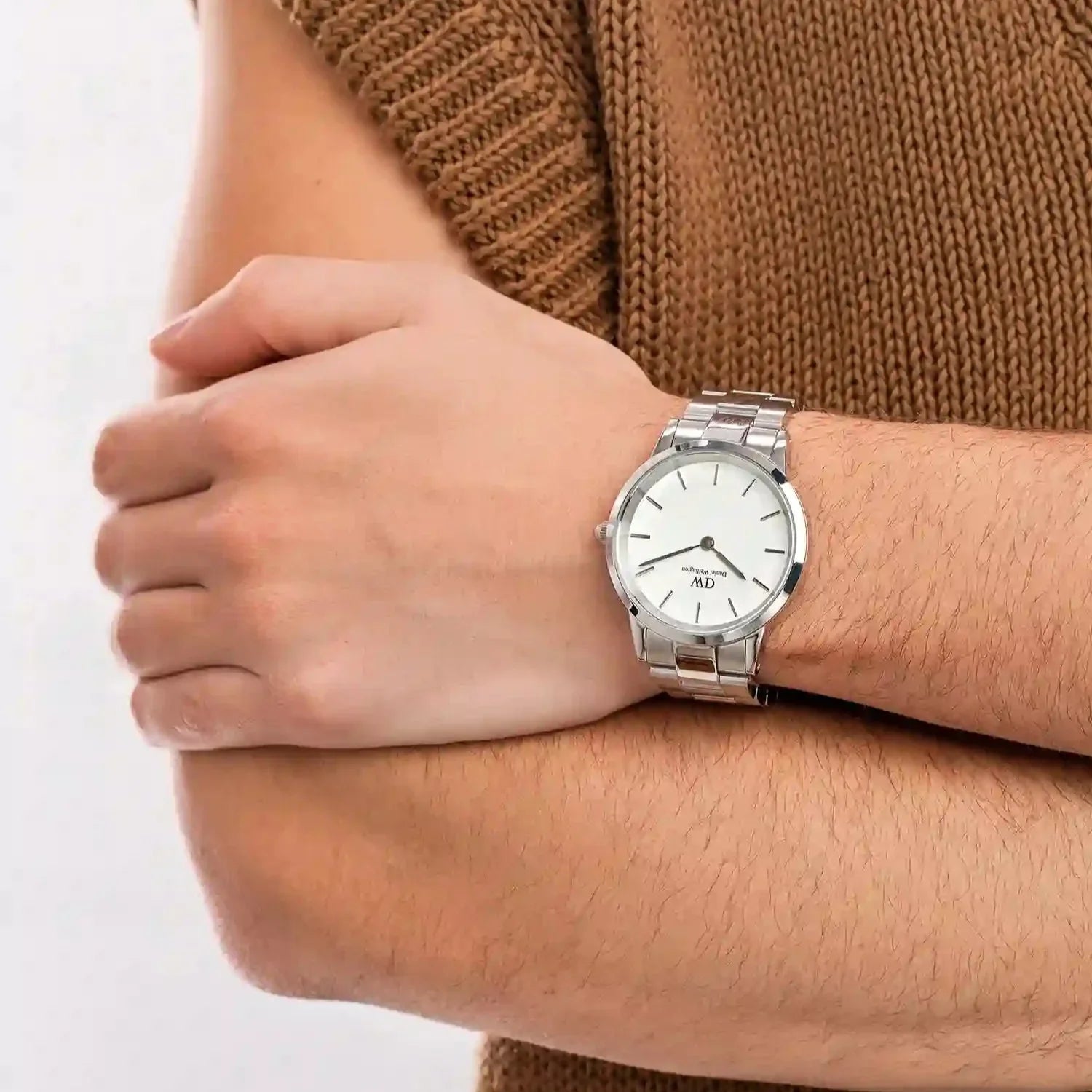 Daniel Wellington Iconic White Dial Silver Steel Strap Watch For Men - DW00100341