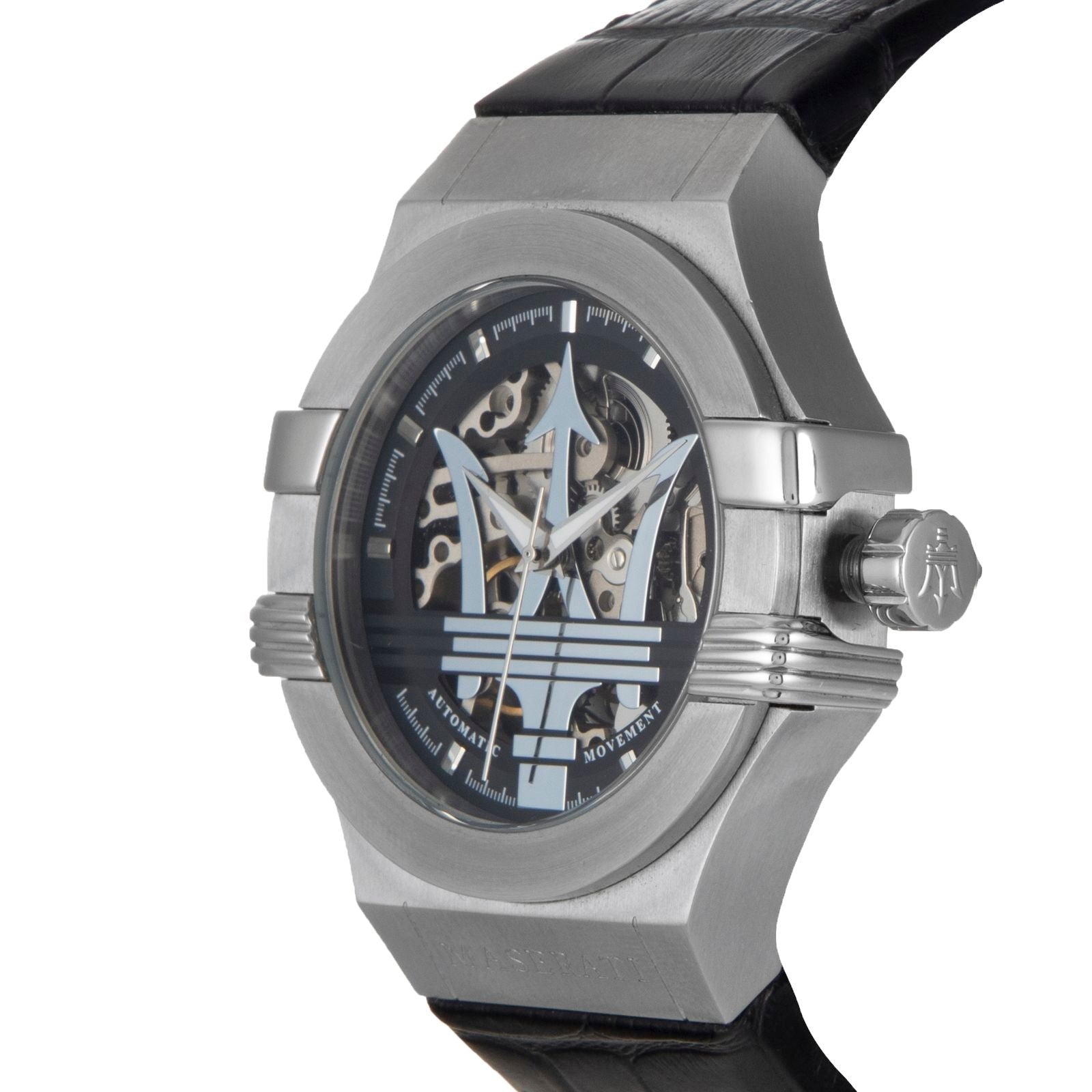 Maserati Potenza Automatic Black Dial Black Leather Strap Watch For Men - R8821108001
