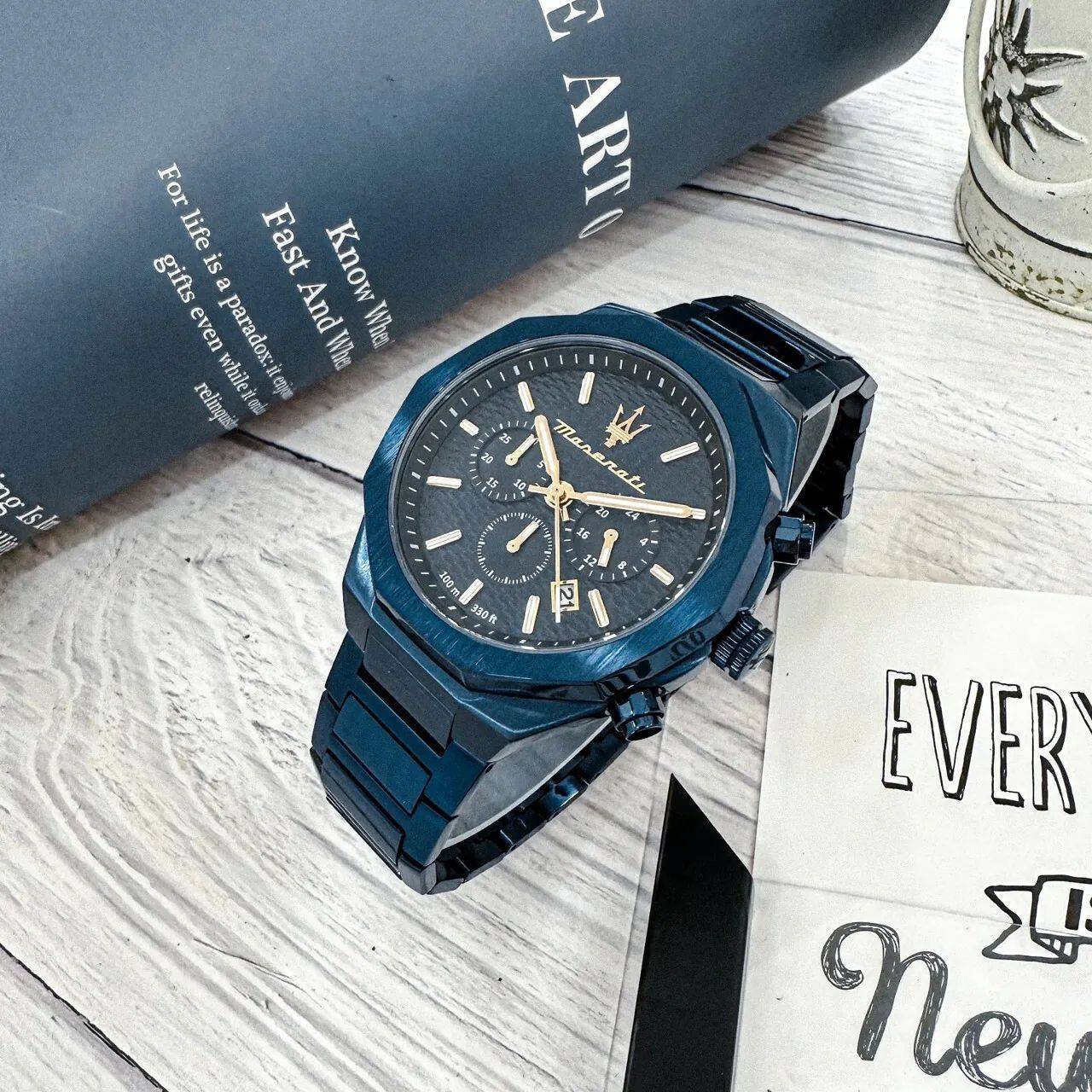 Maserati Stile Chronograph Blue Dial Blue Steel Strap Watch For Men - R8873642008