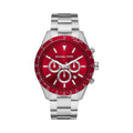 Michael Kors Layton Chronograph Red Dial Silver Steel Strap Watch For Men - MK8822