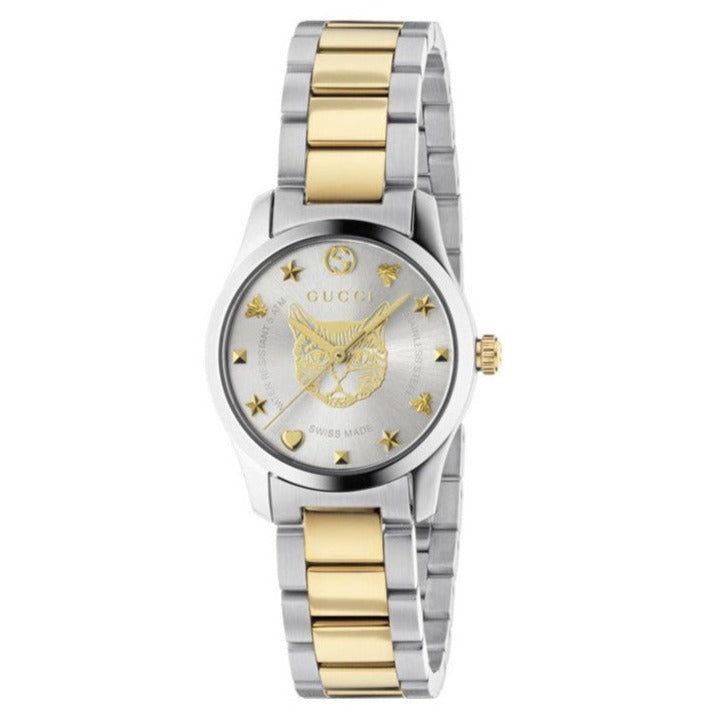 Gucci G Timeless Quartz Silver Dial Two Tone Steel Strap Watch For Women - YA126596