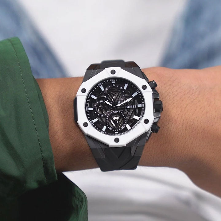 Guess Formula Chronograph Black Dial Black Silicone Strap Watch For Men - GW0579G1