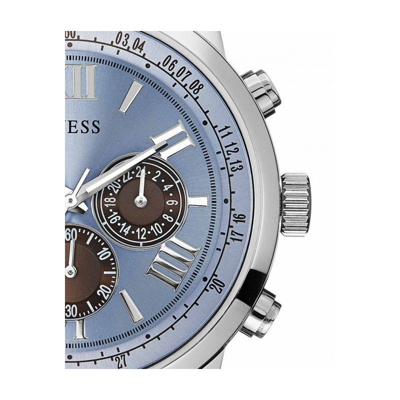 Guess Horizon Chronograph Analog Blue Dial Brown Leather Strap Watch For Men - W0380G6