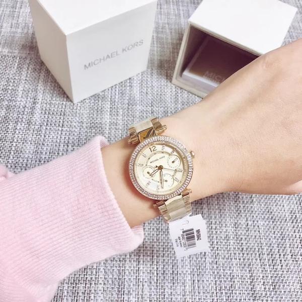 Michael Kors Parker Gold DIal Gold Steel Strap Watch for Women - MK5842