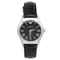 Emporio Armani Velente Black Dial Black Leather Strap Watch For Women - AR0644
