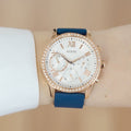 Guess Solar White Rose Gold Dial Blue Rubber Strap Watch For Women - W1135L3