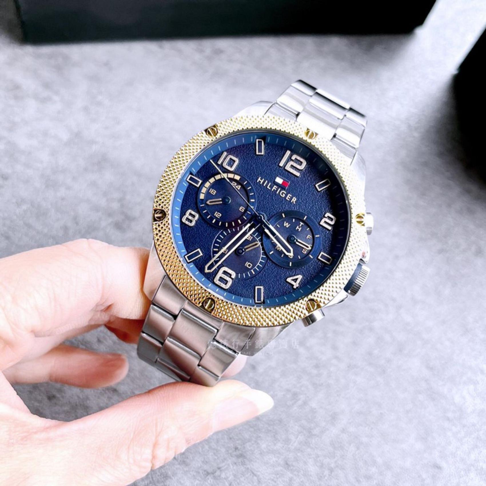 Tommy Hilfiger Blaze Chronograph Blue Dial Silver Steel Strap Watch for Men - 1792031
