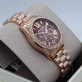 Michael Kors Lexington Chronograph Red Dial Rose Gold Steel Strap Watch For Women - MK7275