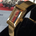 Gucci G Frame Quartz Diamonds White Red Blue Dial Gold Mesh Bracelet Watch For Women - YA147511