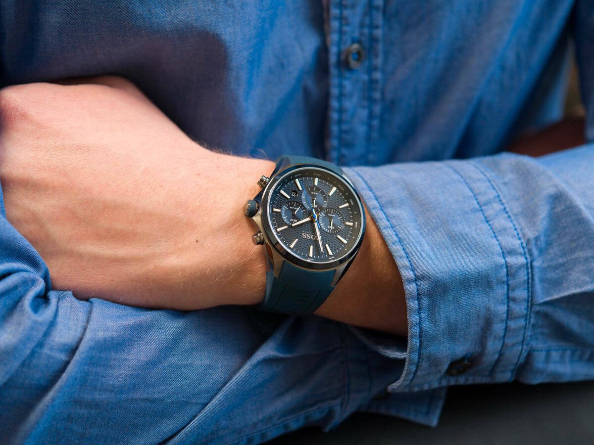 Hugo Boss Distinct Blue Dial Blue Rubber Strap Watch for Men - 1513856