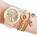Guess Moonlight Multi Function Diamonds Gold Dial Gold Steel Strap Watch for Women - GW0320L2
