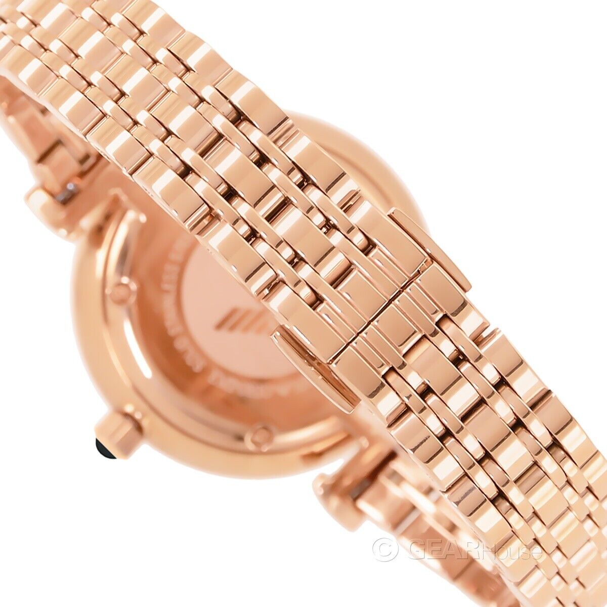Emporio Armani Gianni T-Bar Black Dial Rose Gold Strap Watch For Women - AR11145