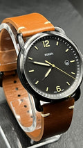 Fossil Commuter Three Hand Date Black Dial Brown Leather Strap Watch for Men - FS5276