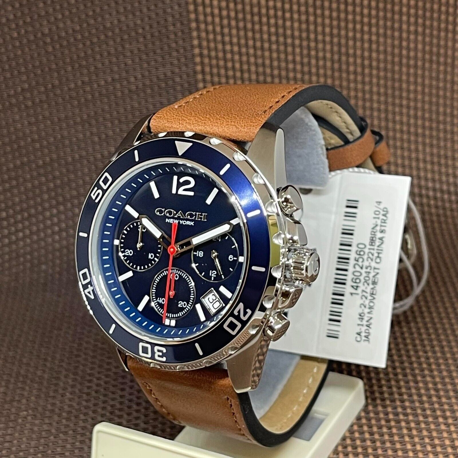 Coach Kent Chronograph Blue Dial Brown Leather Strap Watch for Men - 14602560