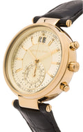 Michael Kors Sawyer Champagne Dial Black Leather Strap Watch for Women - MK2433