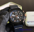 Fossil Modern Machine Chronograph Black Dial Blue Leather Strap Watch for Men - FS5066