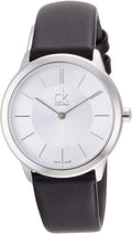 Calvin Klein Minimal Silver Dial Black Leather Strap Watch for Women - K3M221C6