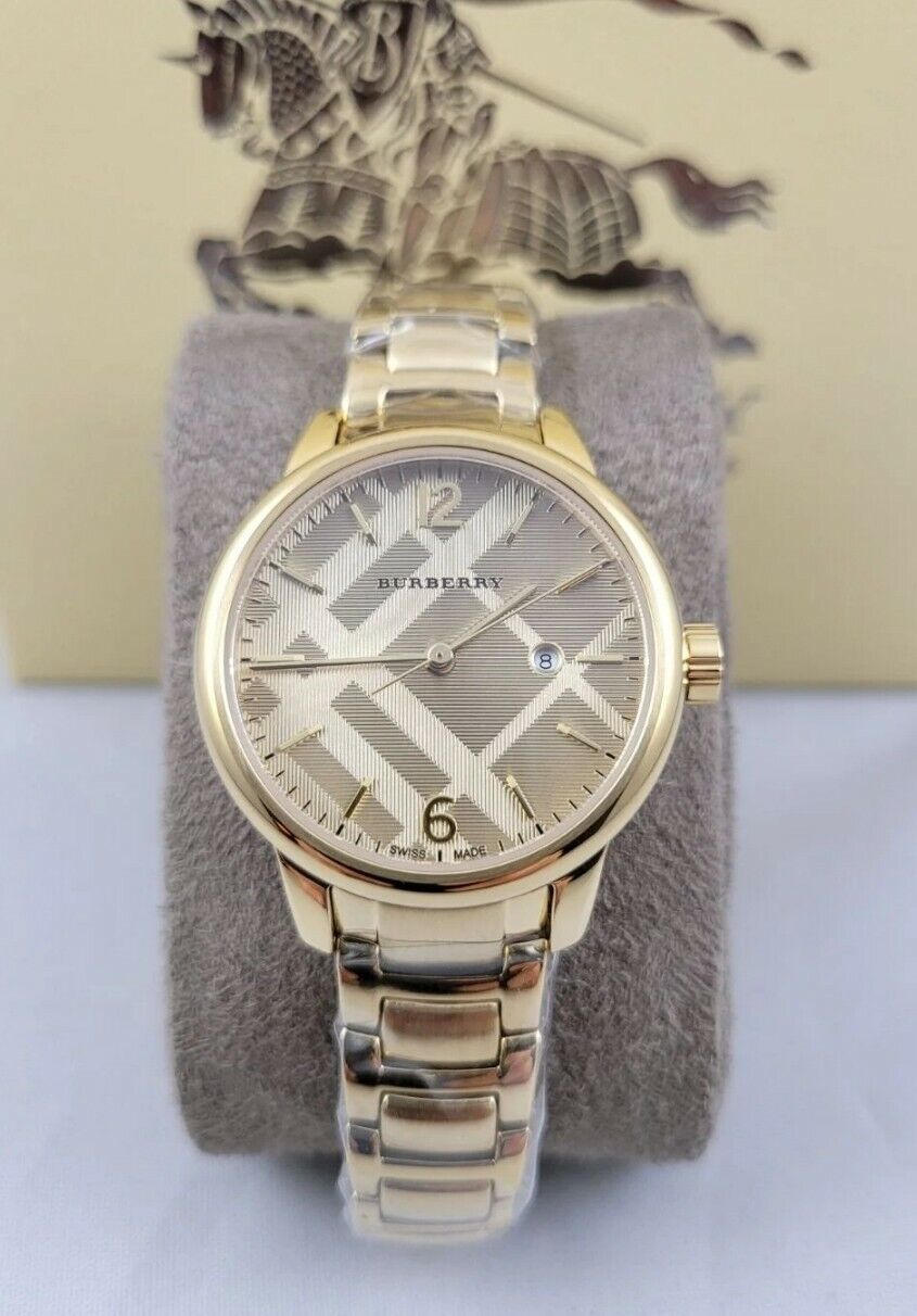 Burberry The Classic Champagne Dial Gold Steel Strap Watch for Women - BU10109
