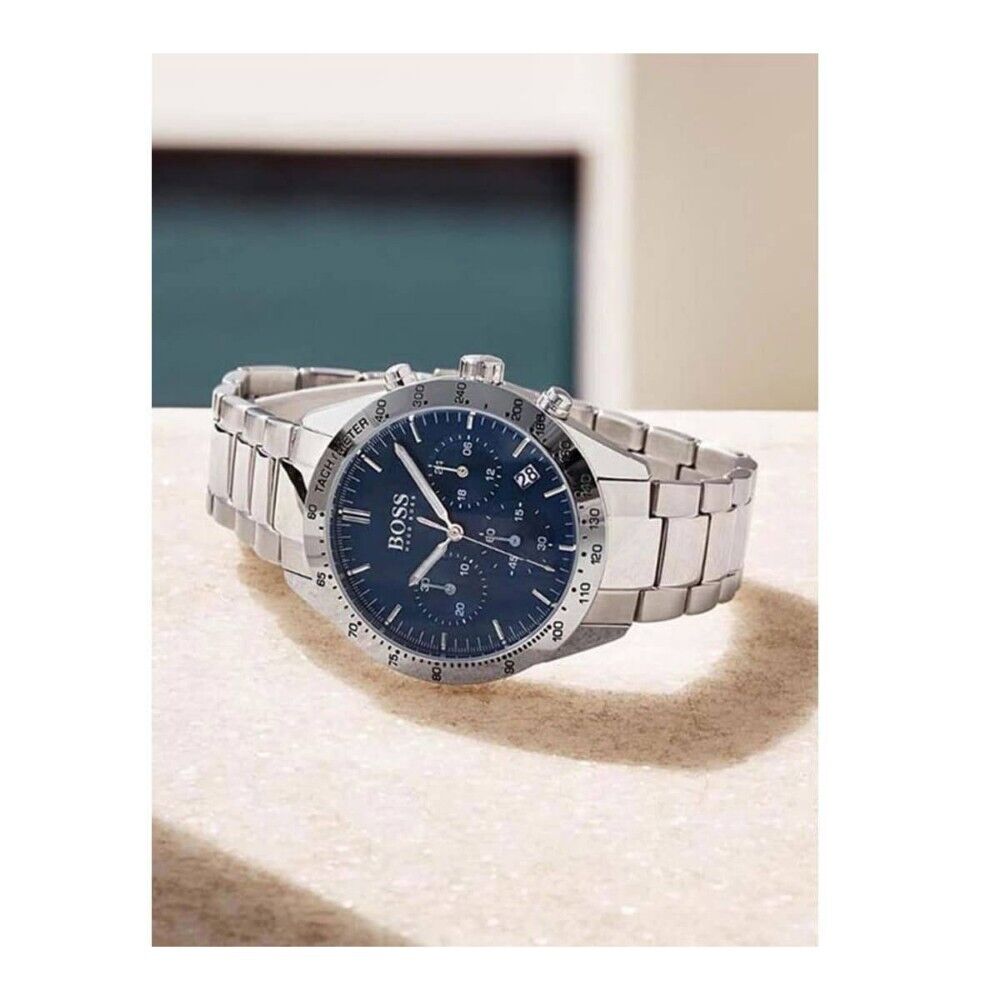 Hugo Boss Talent Blue Dial Silver Steel Strap Watch for Men - 1513582