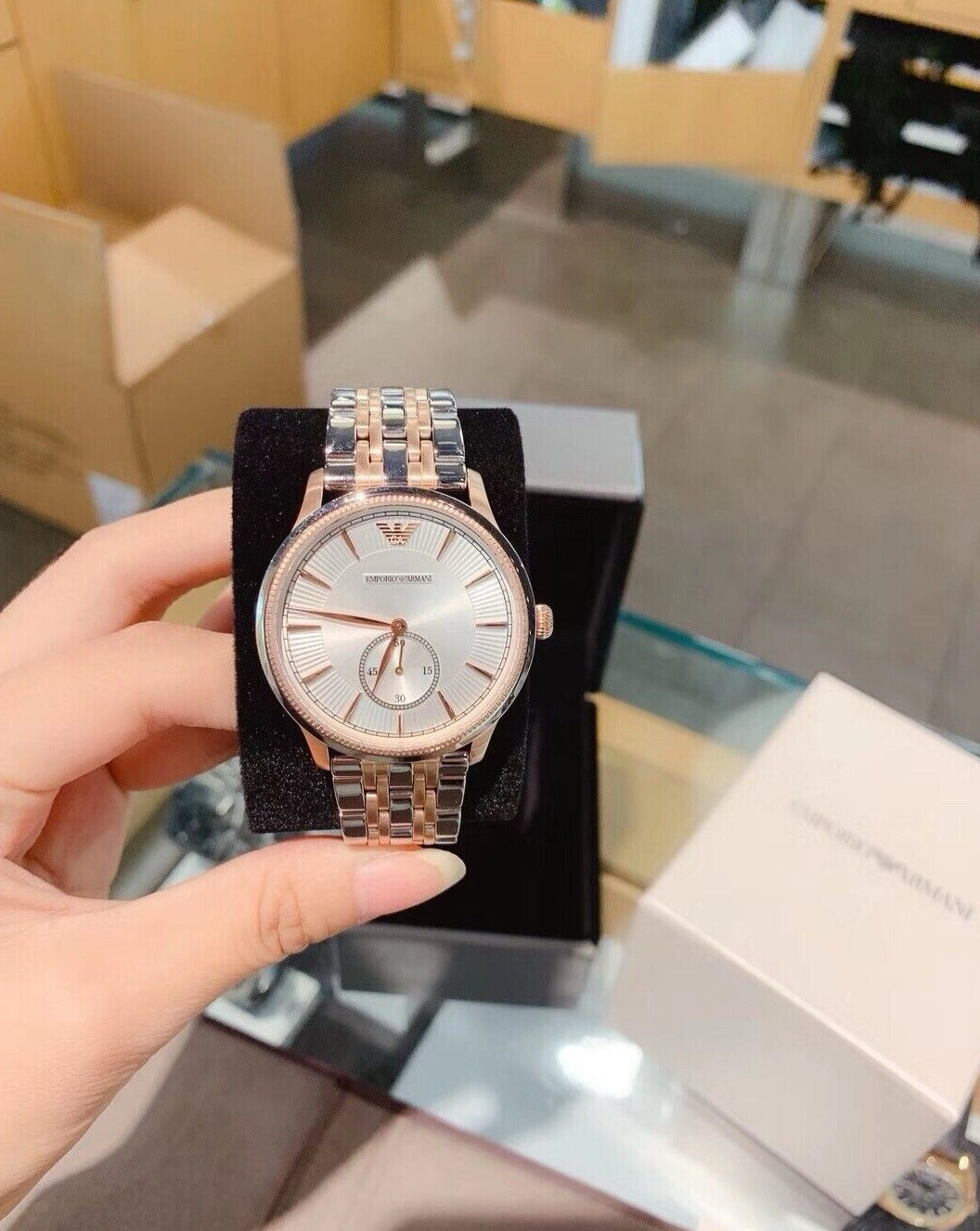 Emporio Armani Classic Silver Dial Two Tone Steel Strap Watch For Men - AR1839