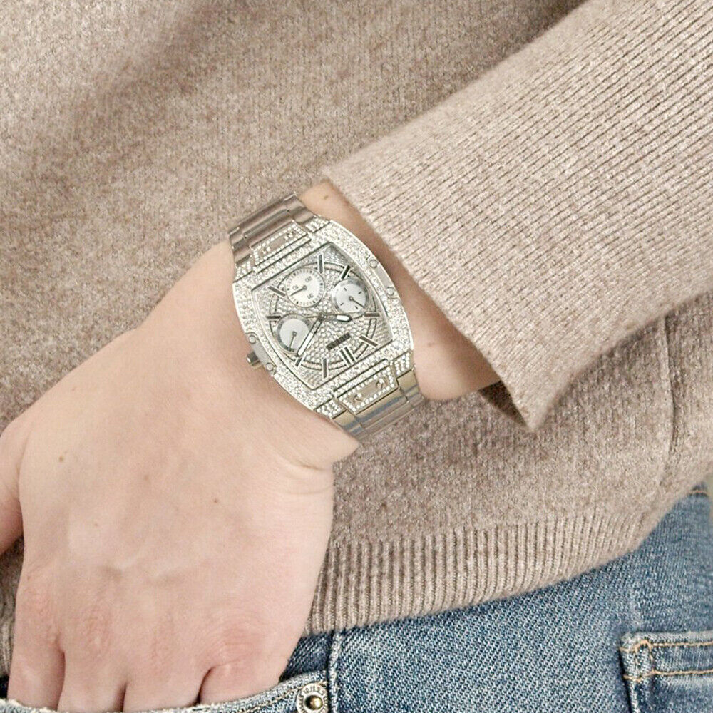 Guess Raven Diamonds Silver Dial Silver Steel Strap Watch for Women - GW0104L1