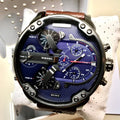 Diesel Mr Daddy Chronograph Blue Dial Brown Leather Strap Watch For Men - DZ7314