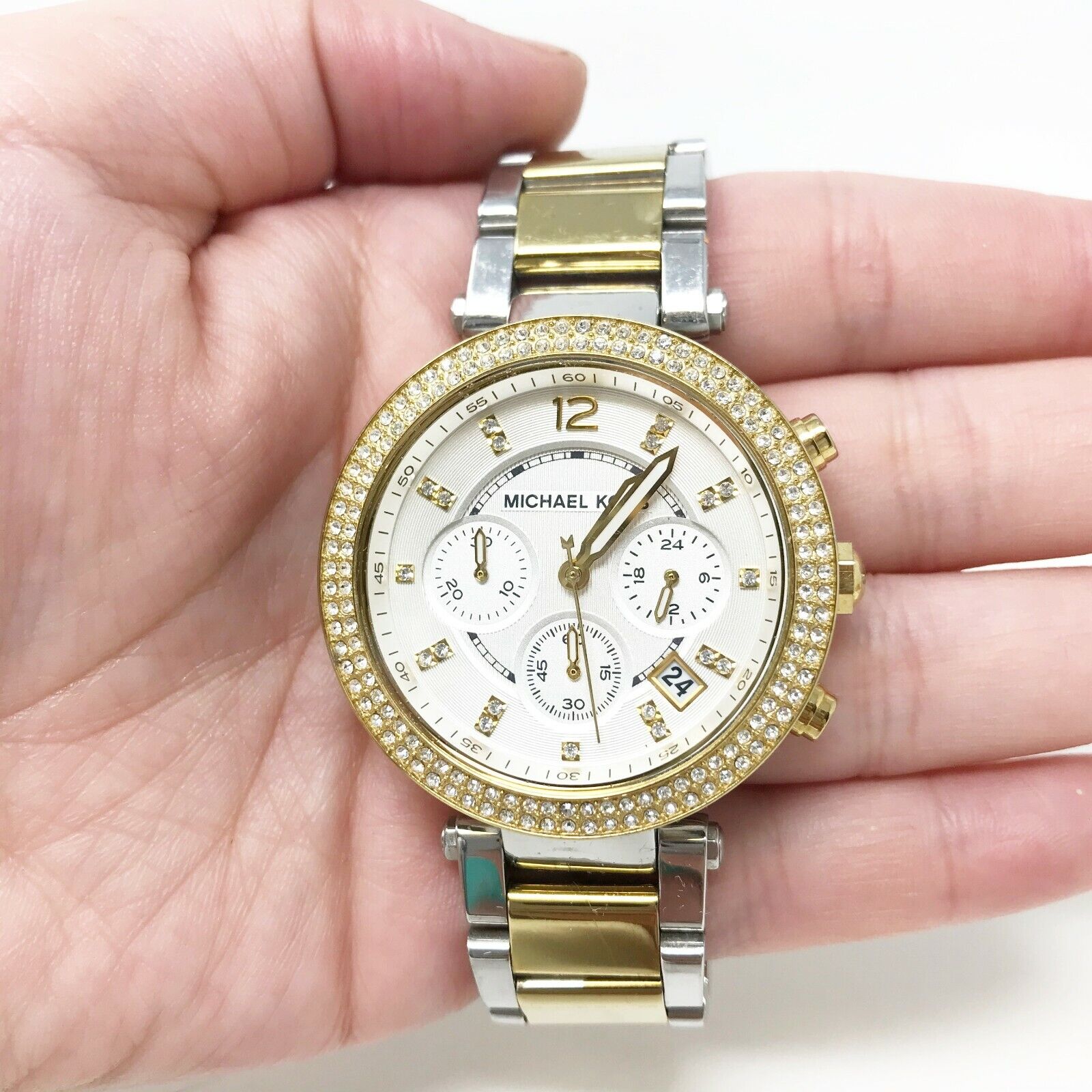 Michael Kors Parker White Dial Two Tone Steel Strap Watch for Women - MK5626