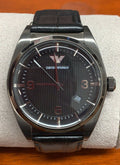 Emporio Armani Franco Black Dial Black Leather Strap Watch For Men - AR0368