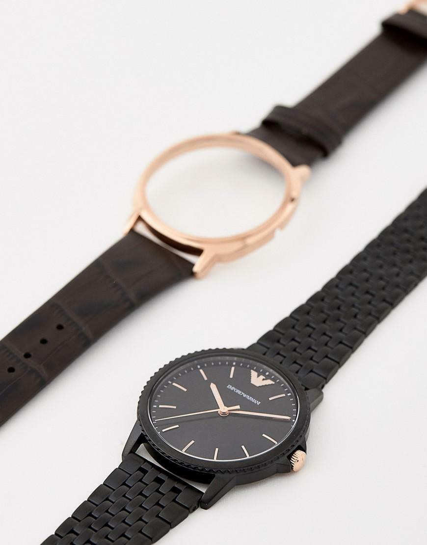 Emporio Armani Interchangeable Black Dial Black Steel Strap Watch For Men - AR80021