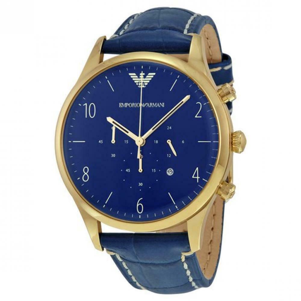 Emporio Armani Chronograph Midnight Blue Dial Blue Leather Strap Watch For Men - AR1862