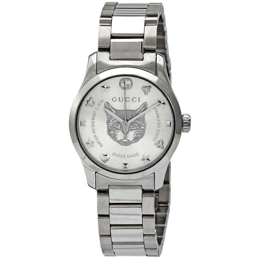 Gucci G Timeless Quartz Silver Dial Silver Steel Strap Watch For Women - YA126595
