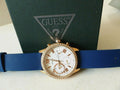 Guess Solar White Rose Gold Dial Blue Rubber Strap Watch For Women - W1135L3