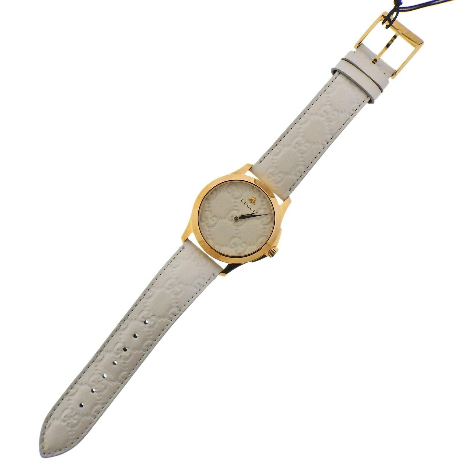 Gucci G Timeless Quartz White Dial White Leather Strap Watch For Women - YA1264033A