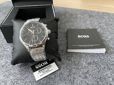 Hugo Boss Companion Black Dial Silver Steel Strap Watch for Men - 1513652