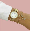 Emporio Armani Gianni T Bar White Mother of Pearl Dial Gold Steel Strap Watch For Women - AR1907