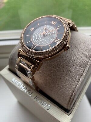 Michael Kors Catlin Black Dial Rose Gold Steel Strap Watch for Women - MK3339