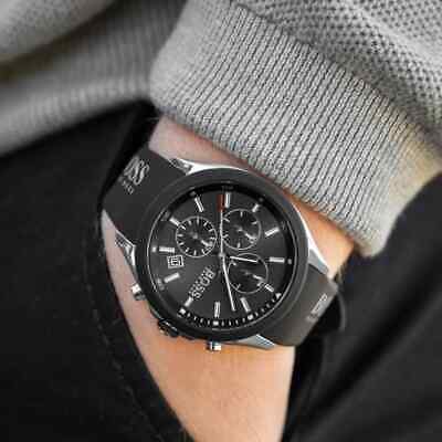 Hugo Boss Velocity Black Dial Black Leather Strap Watch for Men - 1513716
