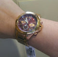 Marc Jacobs Rock Chronograph Mother of Pearl Red Dial Rose Gold Steel Strap Unisex Watch - MBM3251