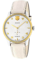 Gucci G Timeless Automatic Silver Dial Beige Leather Strap Watch For Men - YA126348
