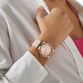 Michael Kors Mini Lennox Three-Hand Rose Gold Dial Pink Silicone Strap Watch For Women - MK7282