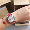 Burberry The City White Dial Haymarket Pink Leather Strap Watch for Women - BU9149
