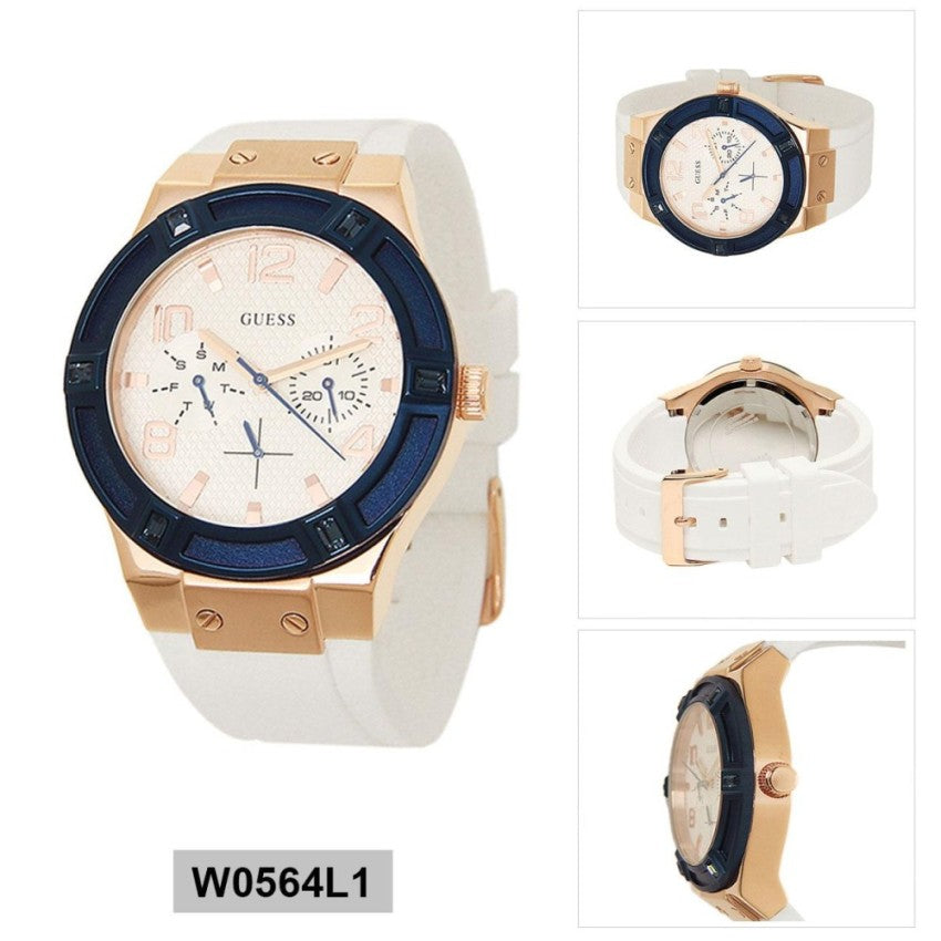 Guess Jet Setter White Dial White Rubber Strap Watch for Women - W0564L1