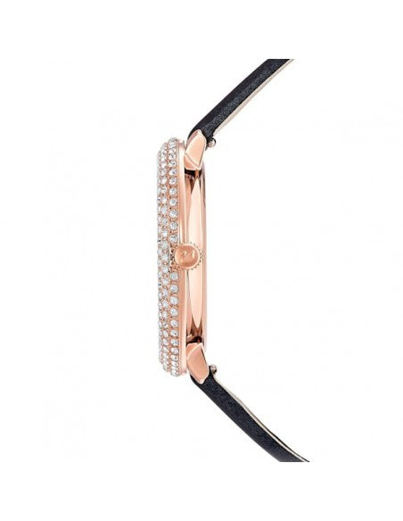 Swarovski Crystal Frost Black Dial Black Leather Strap Watch for Women - 5484058