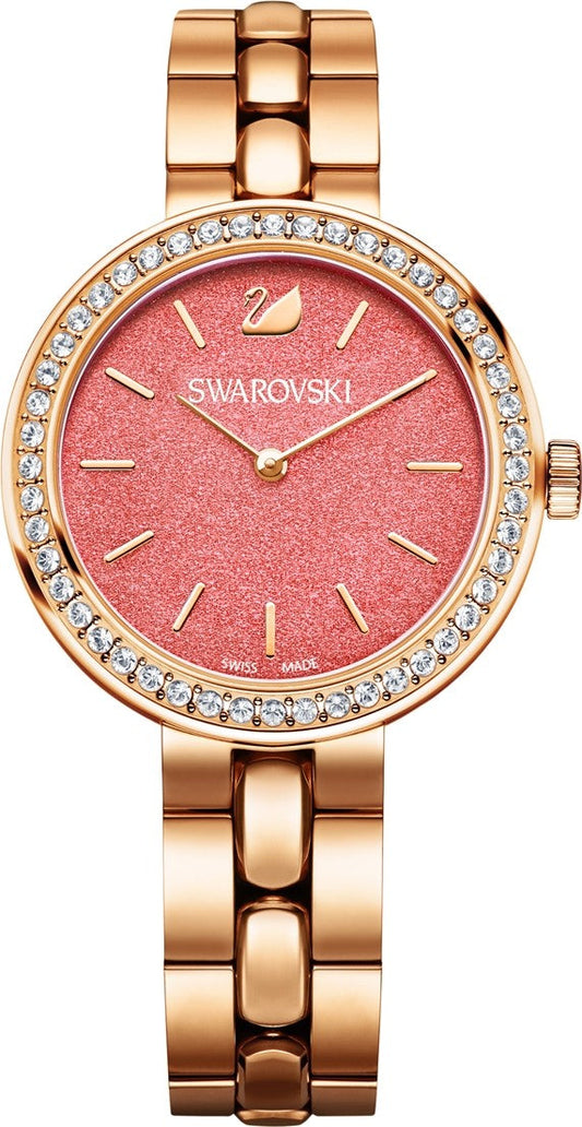 Swarovski Daytime Quartz Coral Dial Rose Gold Steel Strap Watch for Women - 5182250