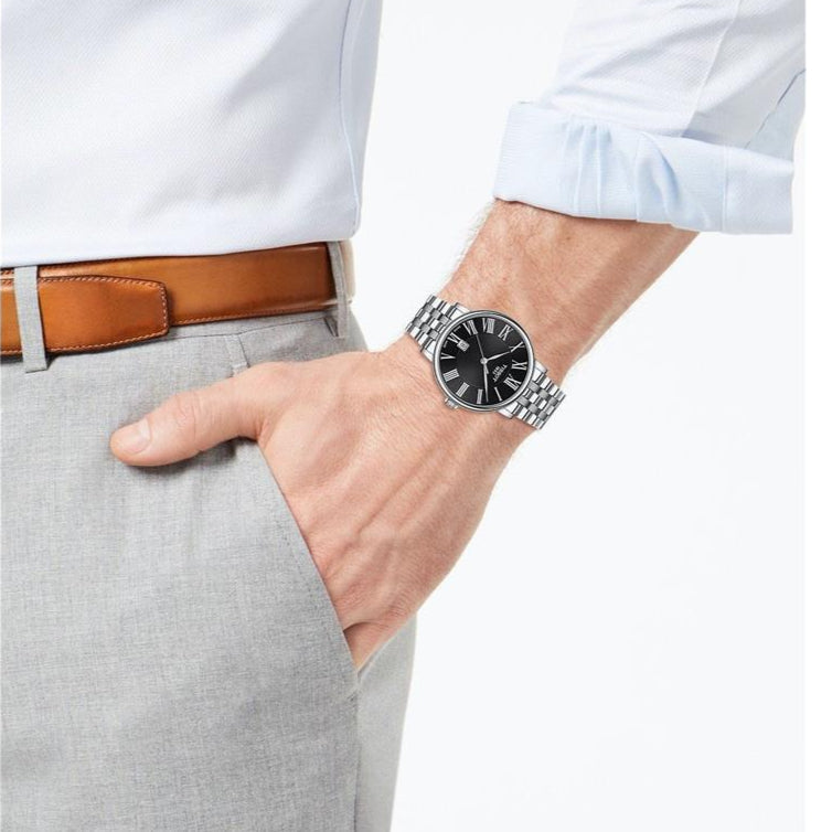 Tissot Carson Premium Black Dial Silver Steel Strap Watch For Men - T122.410.11.053.00