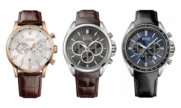Hugo Boss Driver Sport Chronograph Blue Dial Black Leather Strap Watch for Men - 1513077