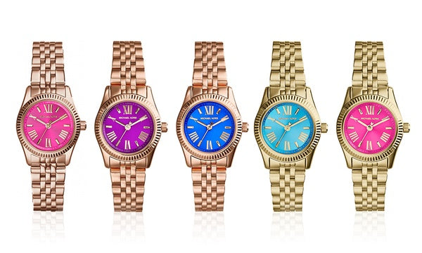 Michael Kors Lexington Quartz Blue Dial Gold Steel Strap Watch For Women - MK3271