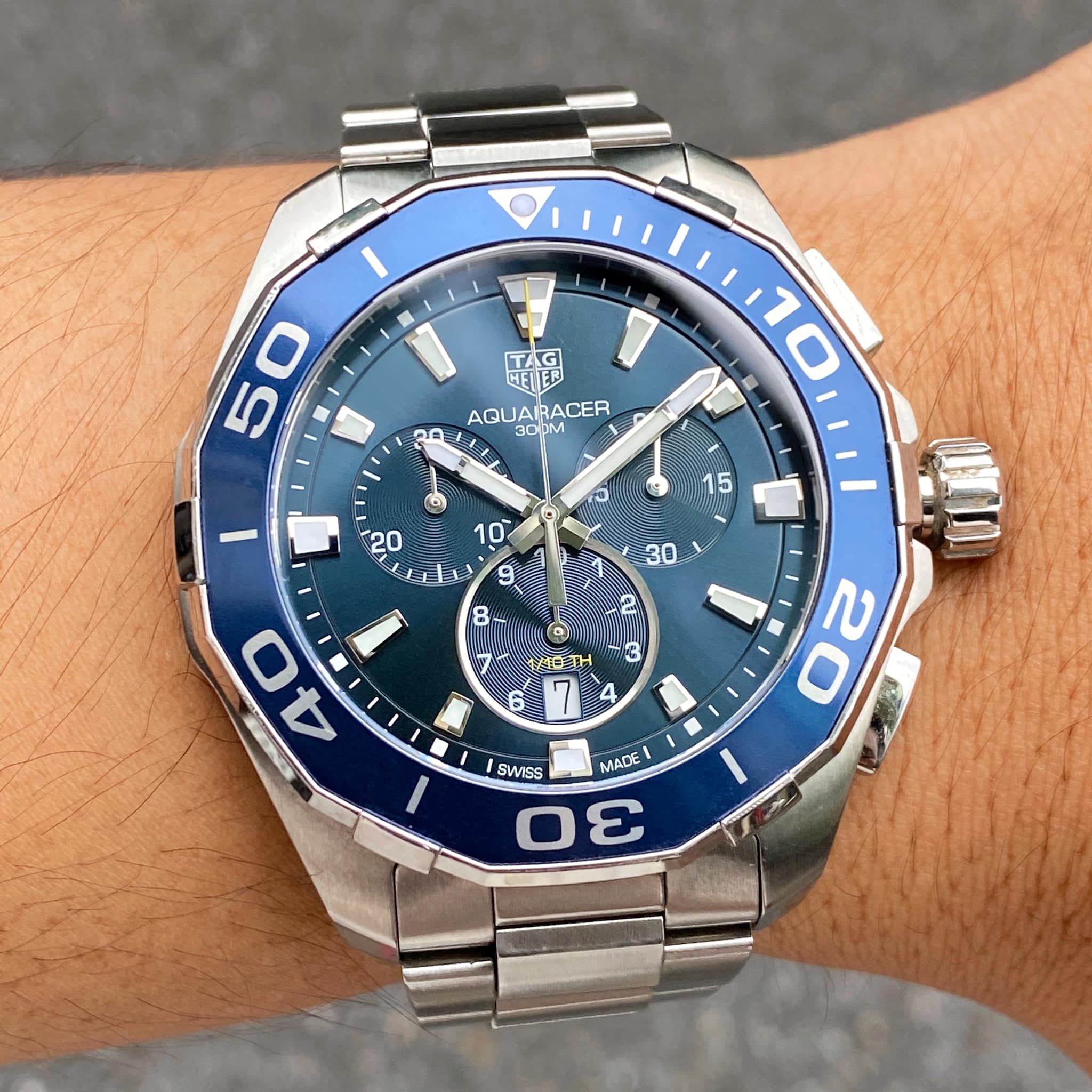 Tag Heuer Aquaracer Blue Dial SIlver Steel Strap Watch for Men - CAY111B.BA0927