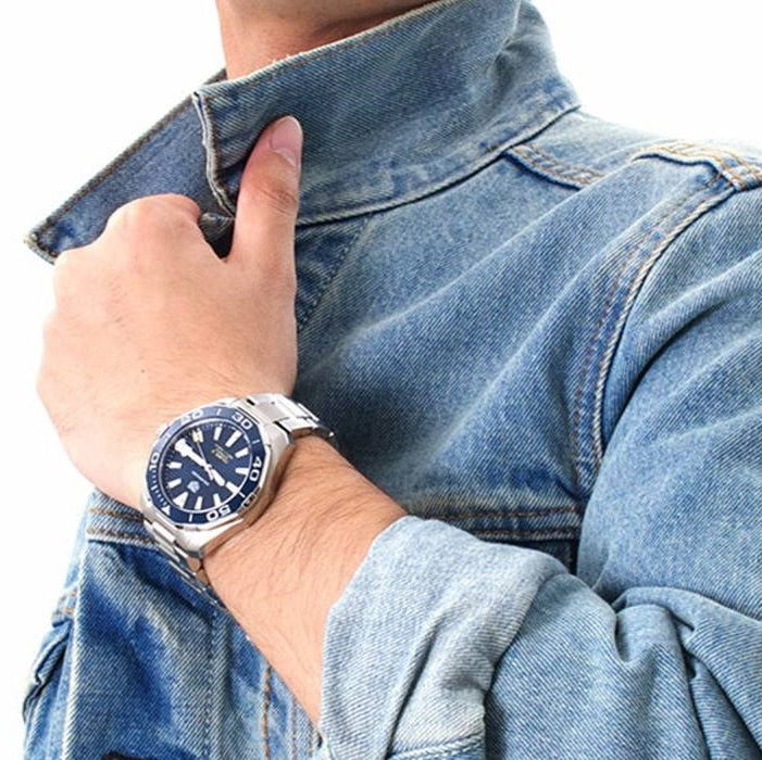 Tag Heuer Aquaracer Calibre 5 Blue Dial Silver Steel Strap Watch for Men - WAY201B.BA0927